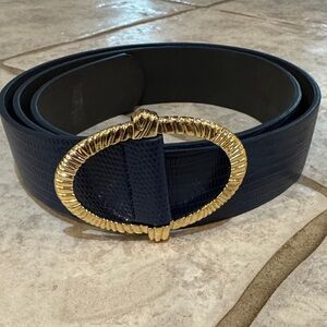 LOFT Blue Croc Embossed Belt with Gold Buckle
